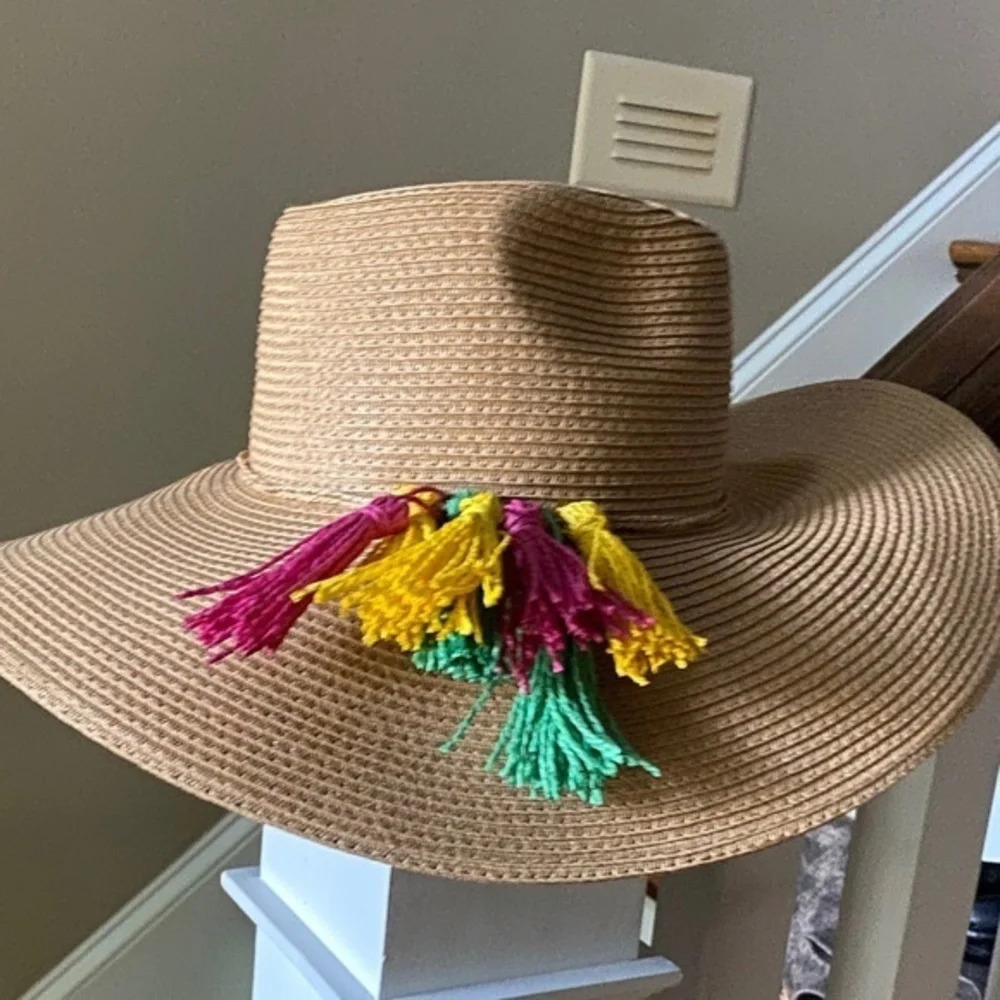 Anthropologie Woven Tassel Sun Hat